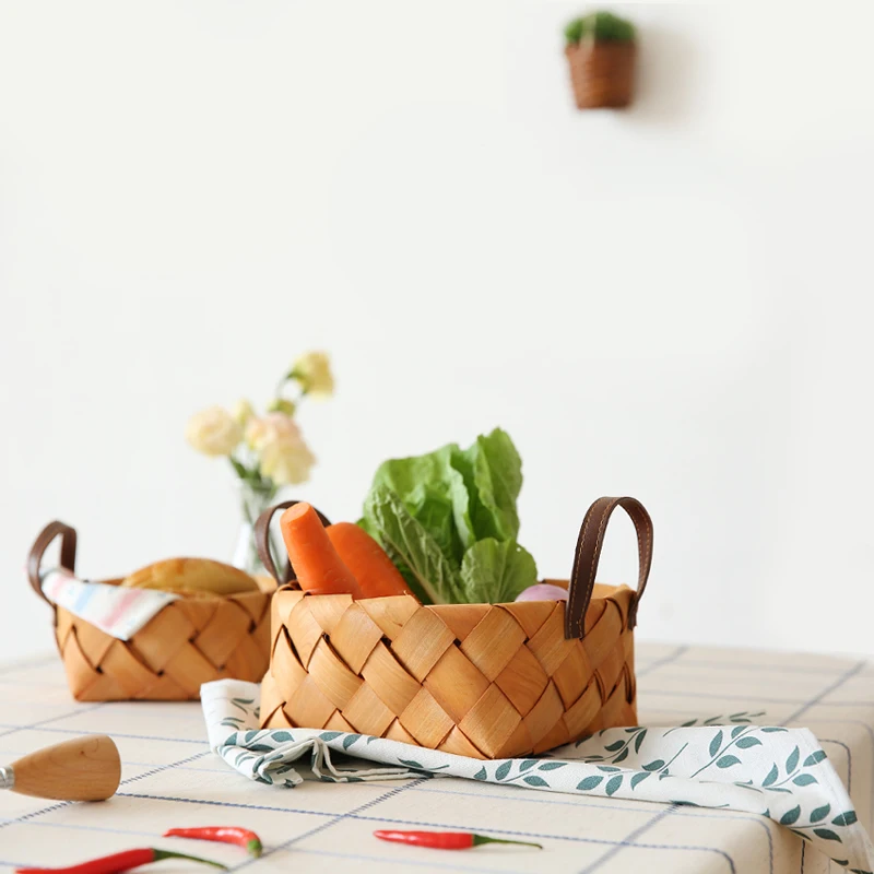 Со шпилькой, креативный, ручная работа, деревянные плетеные корзины с ручками для овощей Фруктовый Хлеб Еда хранения Пикник контейнер для полдника кухонный мешок для хранения