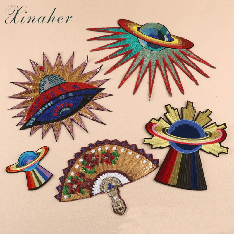 5pcs/set Large size UFO planet Iron On Patch Sewing Embroidered Applique Clothes Stickers Garment Apparel Accessories | Дом и сад