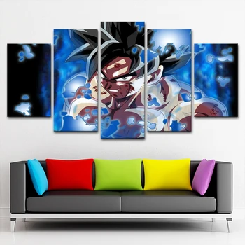 

Wall Art Canvas Poster 5 Panel Dragon Ball Super Painting Modular HD Printed Goku Limit Break Pictures Living Room Decor Framed