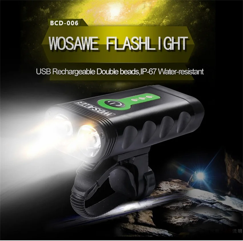 Perfect WOSAWE USB Rechargeable Bicycle Flashlight 2400 Lumens with Built-in Battery Rotate Bike Cycling Light 2-XML-3 LED Lamp 5 Modes 2