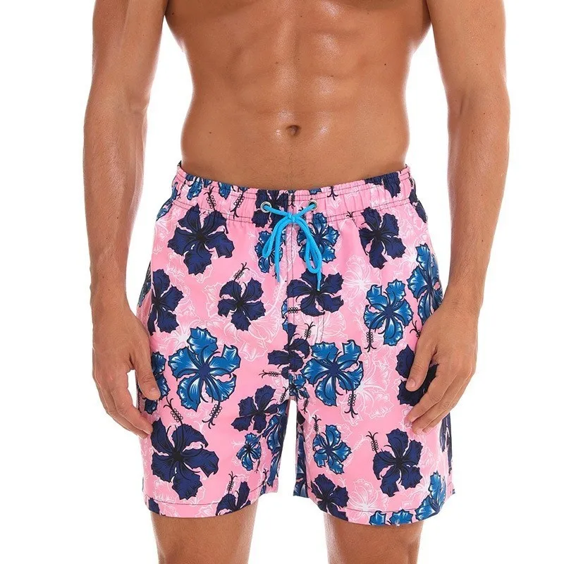 Новые пляжные шорты, мужские шорты для плавания, мужские плавки, быстросохнущие пляжные шорты для серфинга, мужские спортивные пляжные шорты с сетчатой подкладкой - Цвет: Pink flowers