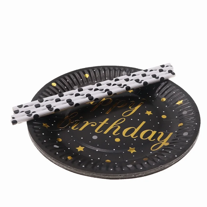 Набор для вечеринки на день рождения, украшение в Золотой горошек, посуда, бумажная соломенная тарелка, чашка для дня рождения, украшения для дома для детей