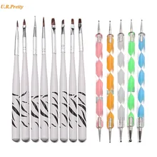 Nail Art Set 5PCS Double End 3D dotting Pen Marbleizing+ 8PCS Nail Art Brush Tool Set Manicure DIY Tool Nail Care Product