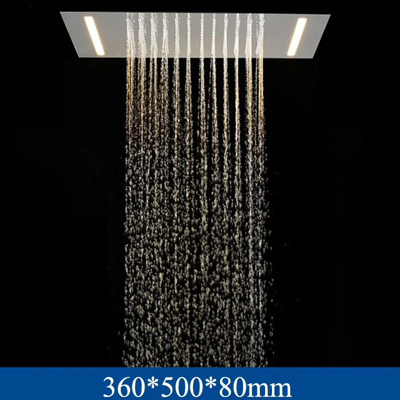 LED Shower Head 500*360mm Embedded Ceiling Mounted Rainfall Showerheads Bathroom Lights Shower 304 SUS Polished Need to Power