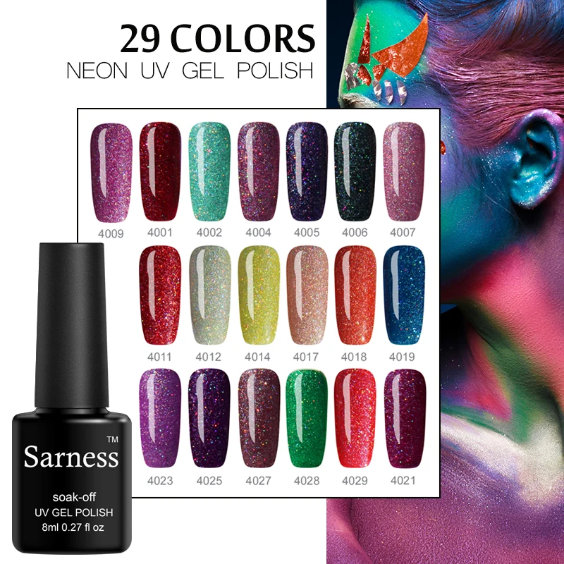 Sarness Neon Soak Off UV Цветной Гель-лак для ногтей красного цвета Алмазный гель с