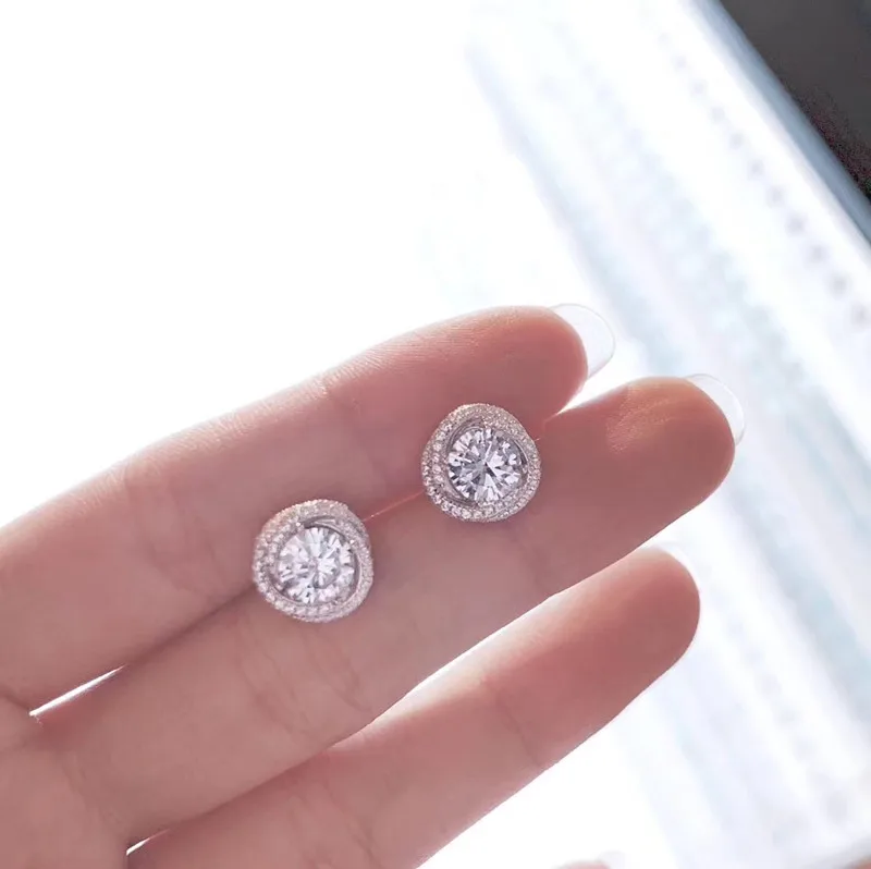 

Hot brand 925 sterling jewelry wedding earrings for women circle crystal stud earrings jewelry famous brand earings