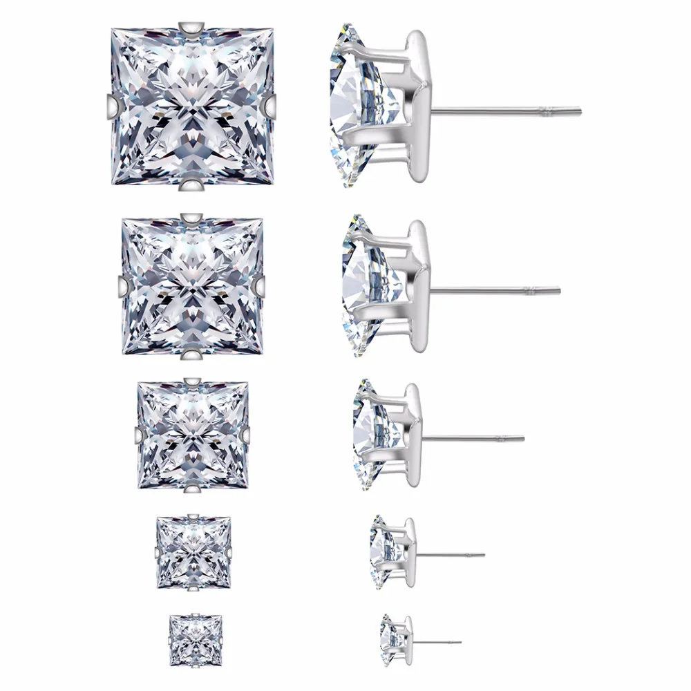 5 Pair Wedding Engagement Cubic Zirconias Earring For Women Men Stainless Steel Unisex Stud Earrings 4mm, 5mm, 6mm, 7mm, & 8mm