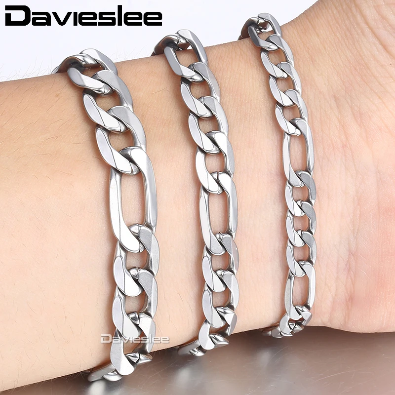 

Davieslee Figaro Chains Bracelets for Men Women Stainless Steel Mens Bracelet Chain Wholesale Jewelry 6/7/9mm 7-11inch LKBM01