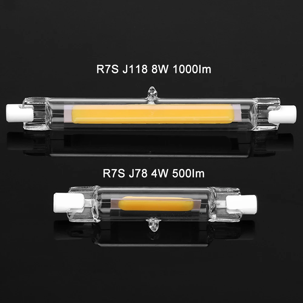 СВЕТОДИОДНЫЙ R7S стеклянная трубка 118 мм 8 Вт 78 мм 4 Вт COB AC100-220V энергосберегающая мощная R7S светодиодный светильник для замены галогенной лампы