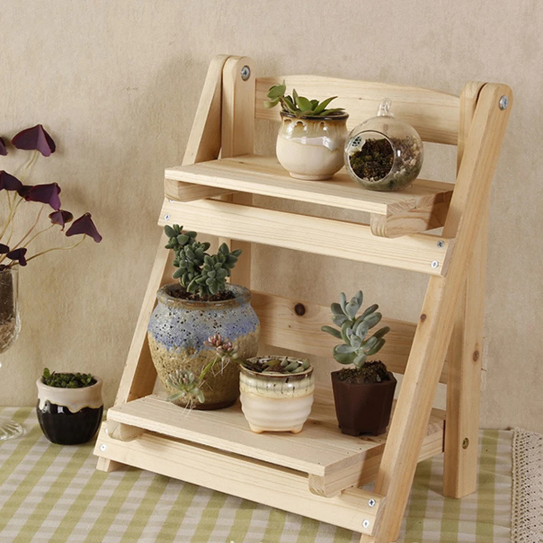 Mini Solid Wood Tabletop Storage Rack Shelf Household Flower Pot Frame Stand Garden Kit Flower Pot Holder storage Racks 2018