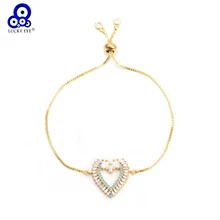 Талисманы в виде сердца, браслет, золотой цвет, браслет-цепочка, регулируемый микро проложенный циркон, ювелирные изделия для женщин, пар, женщин, EY6308