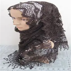 Женские мусульманское длинное кружевное шерсть шарф из тюли исламские Арабские головной убор Amira шали под хиджаб wrap шарфы