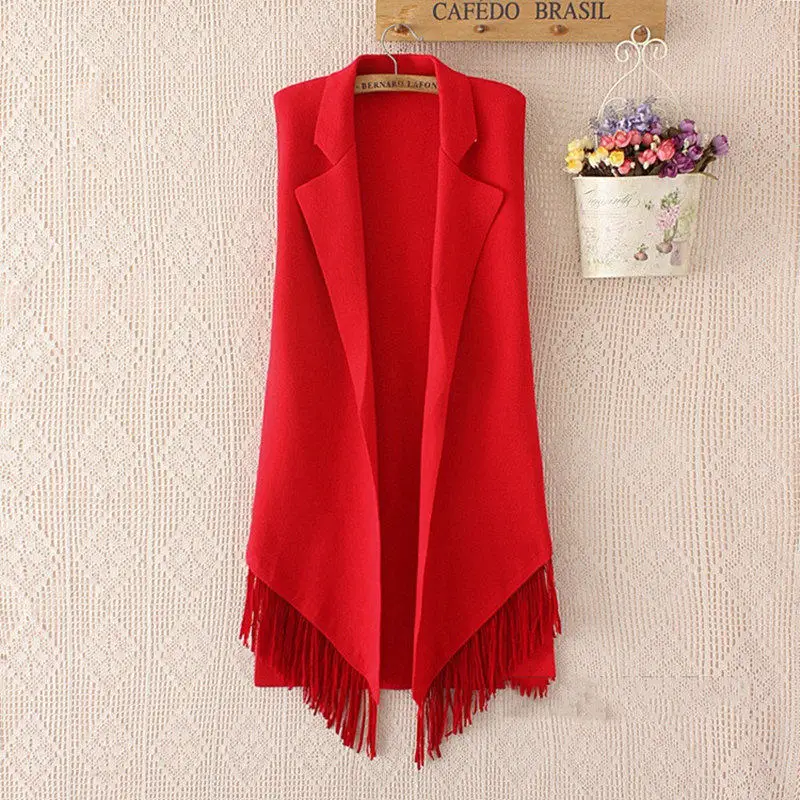 2017 Casual Basic Tassel Solid Color Waistcoat For Women vest Slim Long Plus Size Sleeveless Coat Female Jacket Cardigan Outwear 2017 Casual Basic Tassel Solid Color Waistcoat For Women vest Slim Long Plus Size Sleeveless Coat Female Jacket Cardigan Outwear