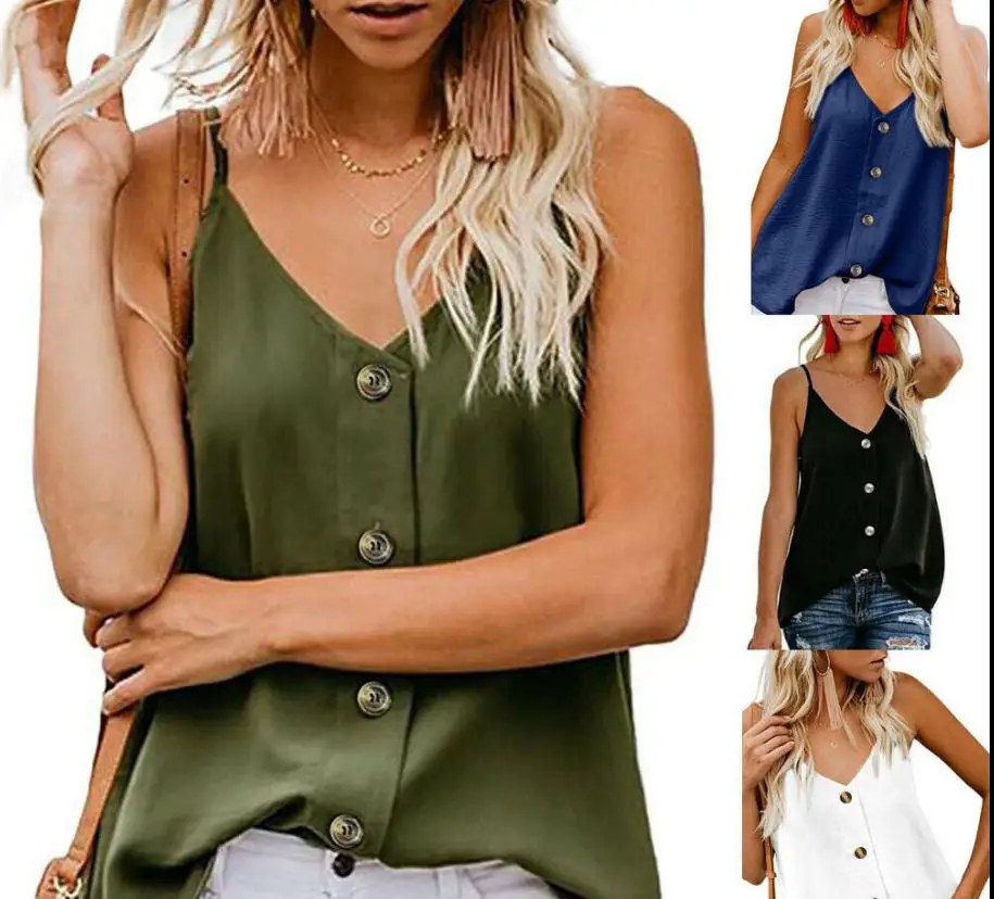 

2019 New Women Casual Camis Button Sleeveless Chiffon Top Vest Tank Summer Soft Cami