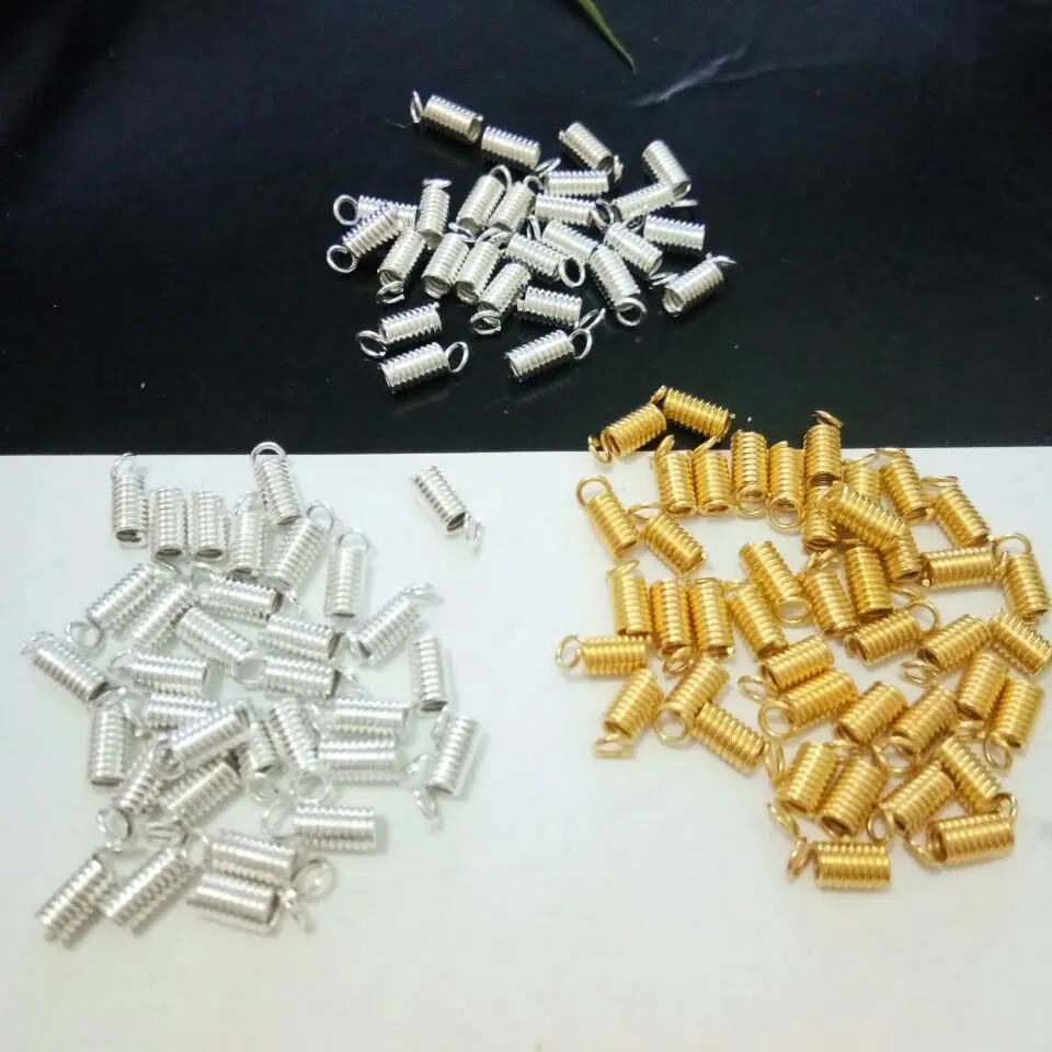 

100pcs Spring Crimp Ends Fastener Coil Cord Crimps End Caps Clasps & Hooks DIY Necklace Bracelet Connectors Jewelry Accessories