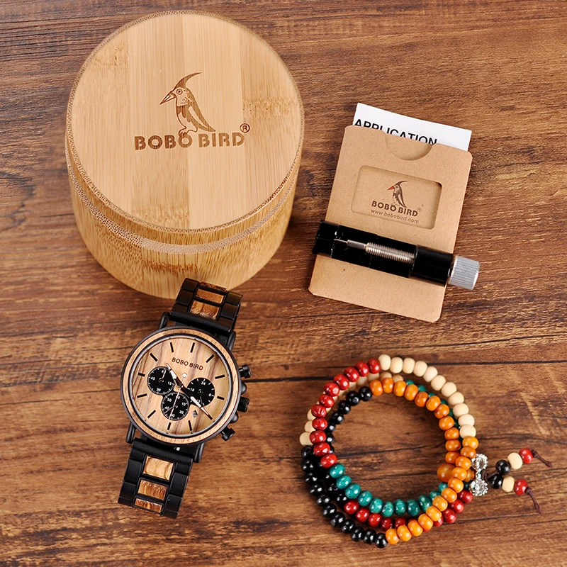 BOBO BIRD Engraved Wood Watch Personalized Customize Men Wristwatches Wood & Stainless Steel Band Father's Gift Anniversary Gift
