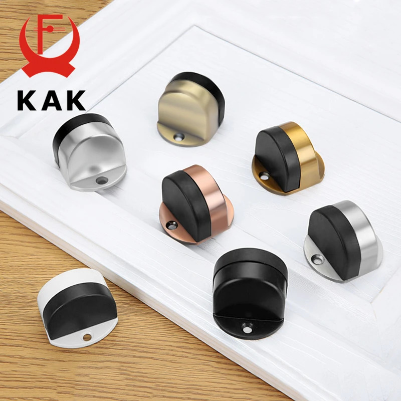 KAK Stainless Steel Door Stopper Non-punch Sticker Water-proof Door Holder Hidden Rubber Door Stop Furniture Door Hardware