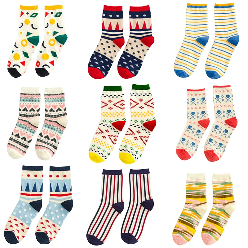 women autumn winter brand cotton for woman fashion character stripes socks cute polka dots short socks s352