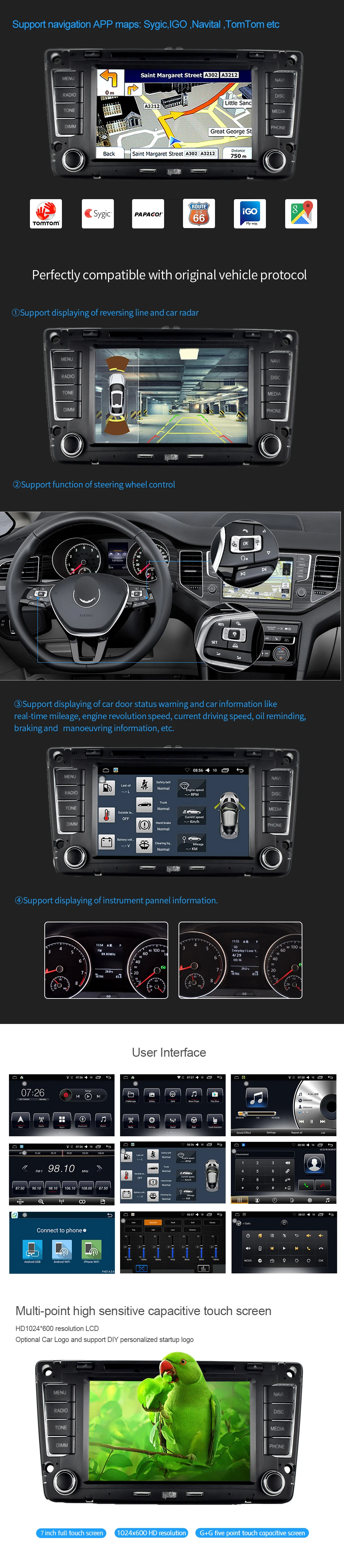 Excellent Car DVD Player Stereo Radio Android 7.1 Bluetooth 7"Touchscreen 2 Din 64Bit Quadcore 2GB/16GB GPS Navigation for Skoda Octavia 4