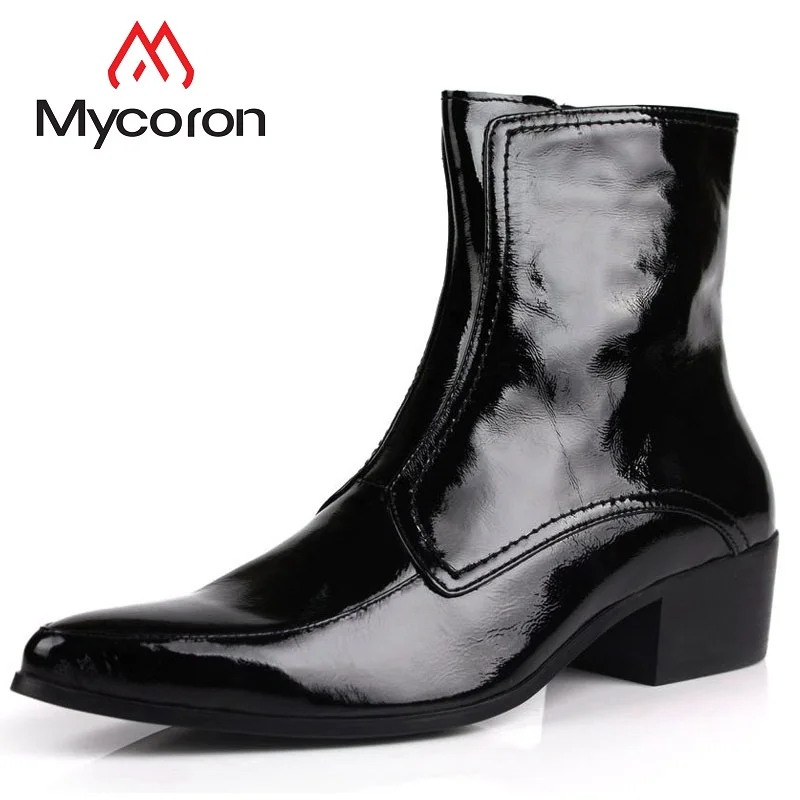 

MYCORON Winter Mens Genuine Leather Shoes Pointed Toe Zip Luxury Designers Ankle Boots High Top Black Shoes Schoenen Mannen