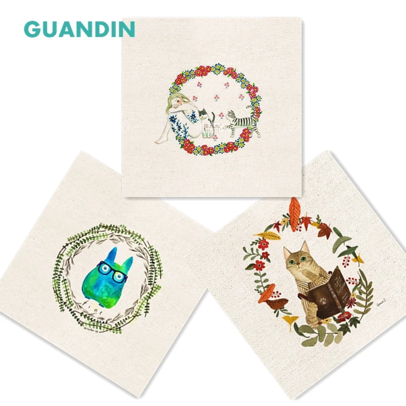 

GUANDIN,Pillow Decoration20*20cm/Plain Printed Cotton Linen Fabric Animal Pattern Hand Dyed Sewing&Quilting Table Mat/Mouse Pad