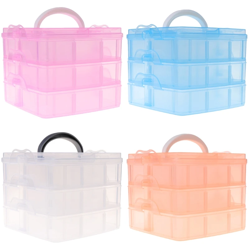 

3 Layer 18 Compartments Plastic Adjustable Boxes Storage Holder Organizer Case