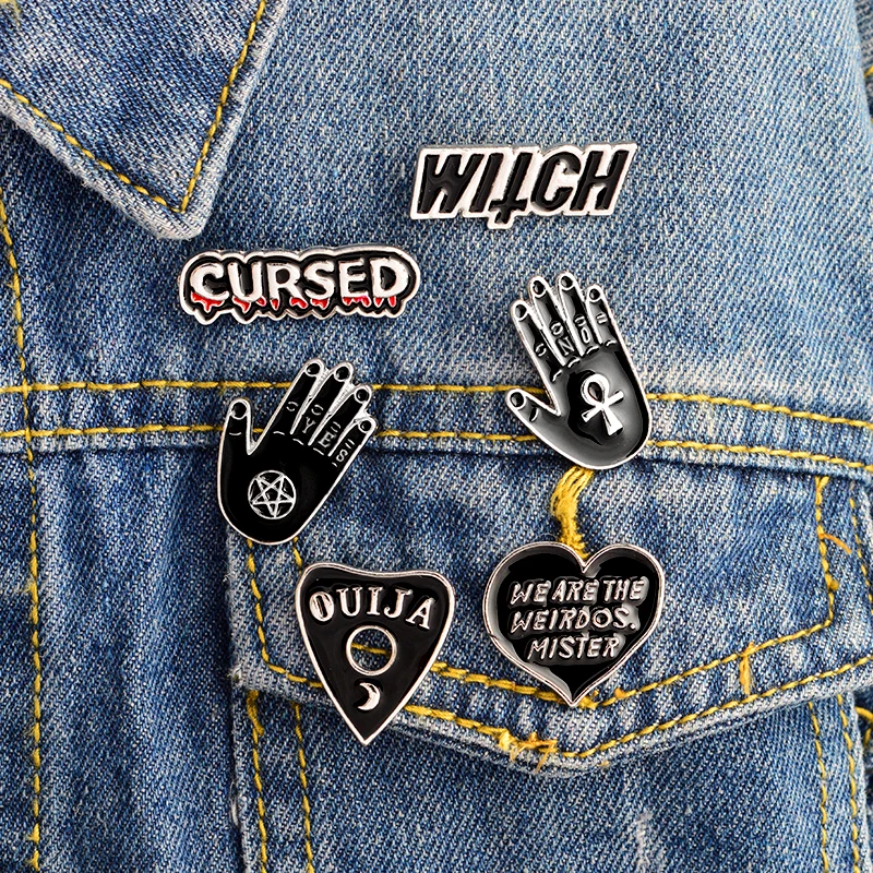 

6PCS/SET Witch pin set Black enamel witch cursed ouija halloween pin Denim jacket leather jacket blouse backpack accessories
