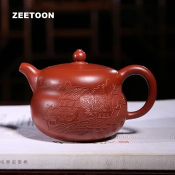 

240cc Authentic Yixing Teapot Handmade Masterpiece Purple Clay Kung Fu Tea Set Chinese Health Ceramics Fine Carving Gourd Pot