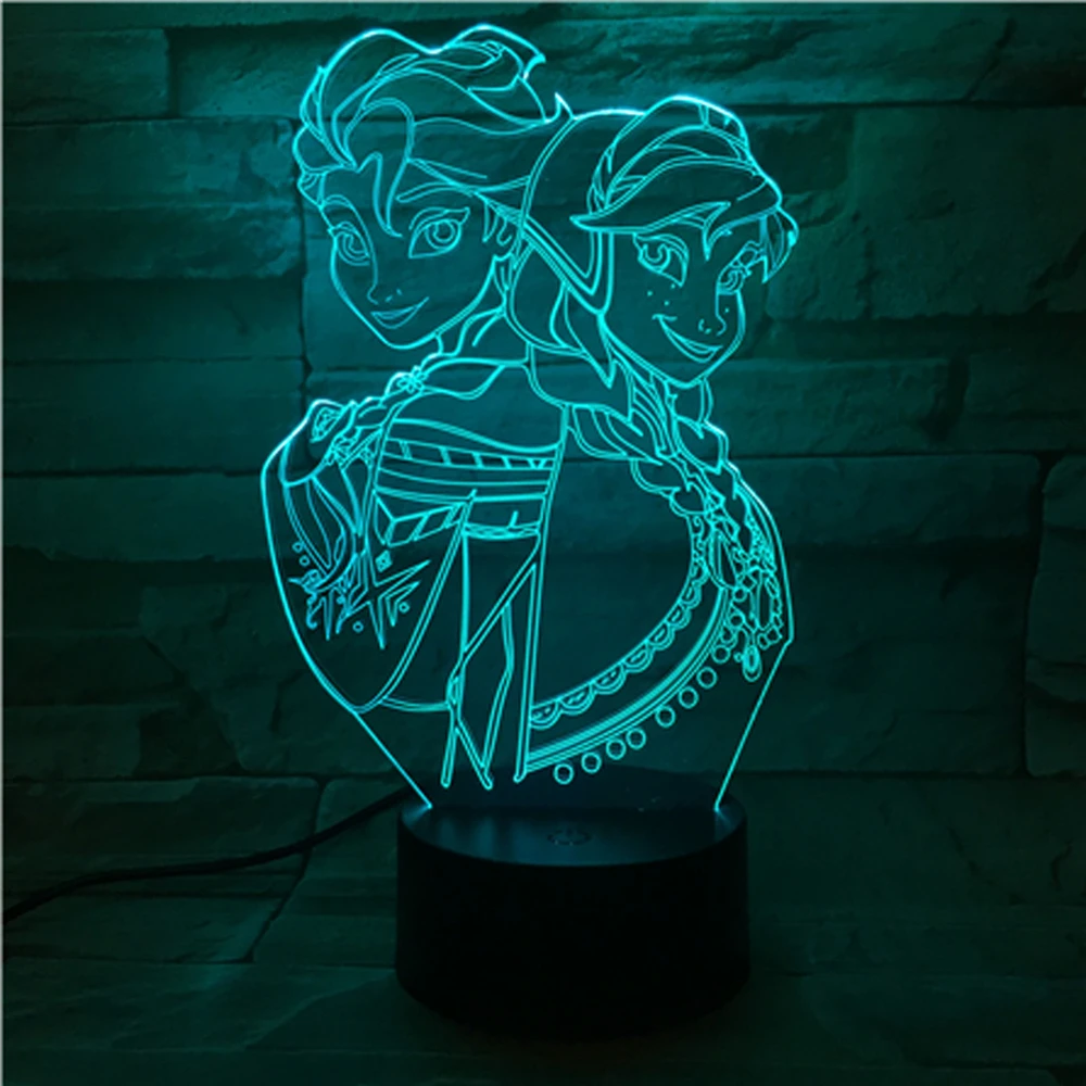

3D Night Light Snow Queen Princess Elsa Anna Touch Colorful LED 3D Visual Table Lamp Home Decoration 3D Bulbing Lighting Gift