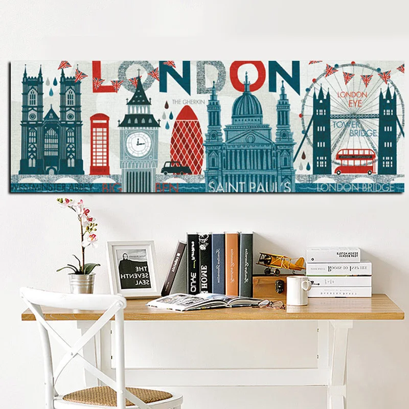 Print Canvas Art Abstract Big Ben London Eye BRIDGE City Building Landscape Painting Modern Wall Picture Poster For Living Room (2)
