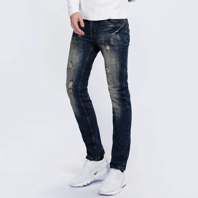 

Fashion Mens Blue Jeans Men Slim Straight Destroyed Jeans Ripped Denim Trousers High Quality New Famous Brand Biker Jeans U608