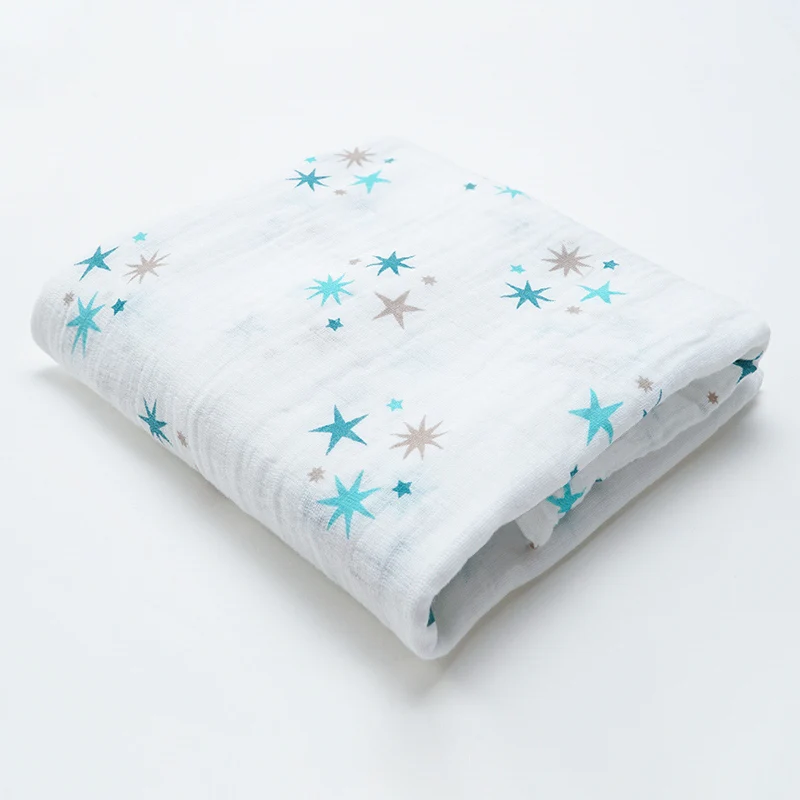 Muslinlife 2ply для малышей хлопковая детская пеленка Одеяло дышащая муслиновая пеленка многоцелевого использования одеяло для детской коляски путешествия 110*110 см - Цвет: blue grey star