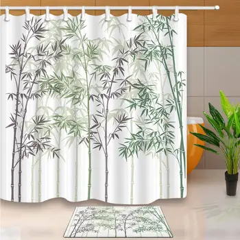 

Shower Curtains Bamboo Forest With White Background Bathroom Curtain Polyester Fabric Waterproof and Mildew Proof With 12 Hooks