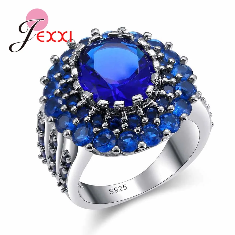 Роскошный дизайн синий кубический цирконий камень шар кулон кольцо для женщин 925 пробы серебро свадебные аксессуары подарок