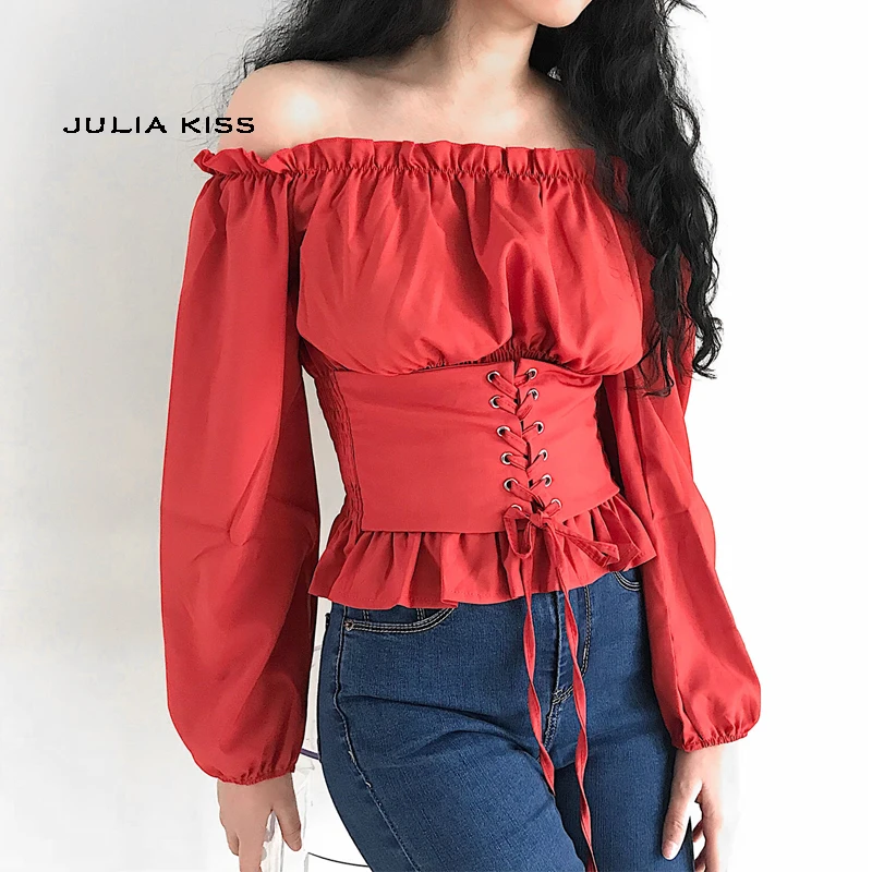 Buy Women Frill Elastic Neckline Bardot Top with Width