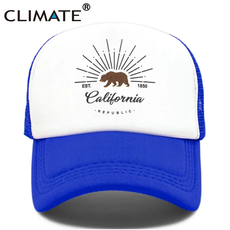 CLIMATE California Trucker, Кепка с изображением медведя, флага California, мужская, женская, хип-хоп, забавная Кепка, бейсбольная кепка, крутая, летняя, сетчатая Кепка - Цвет: Blue Cap