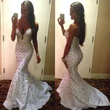 Sweetheart Neck Satin Luxury Full Crystal font b Evening b font font b Dress b font