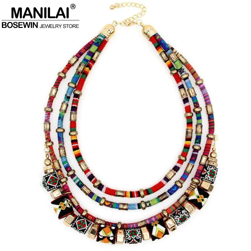 MANILAI Latest Women Multilayer Statement Necklace Boho Choker Chains Ball Handmade Collar Maxi Necklaces Pendants Big