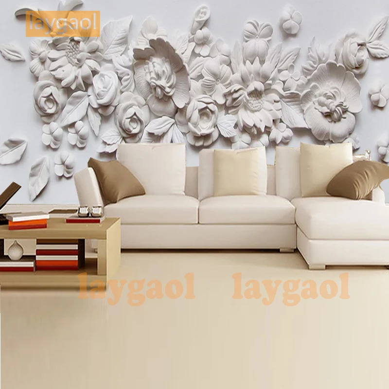 

Custom Mural Photo Wallpaper oil painting plaster relif flowers 3D Wallpaper Home Decor Wall Paper Papel De Parede Para Quarto
