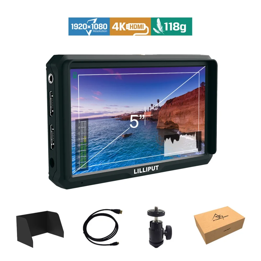 Lilliput A5 5" IPS 4K HDMI Camera Monitor for DSLR or Mirrorless Camera, Camera-top Field Video Monitor