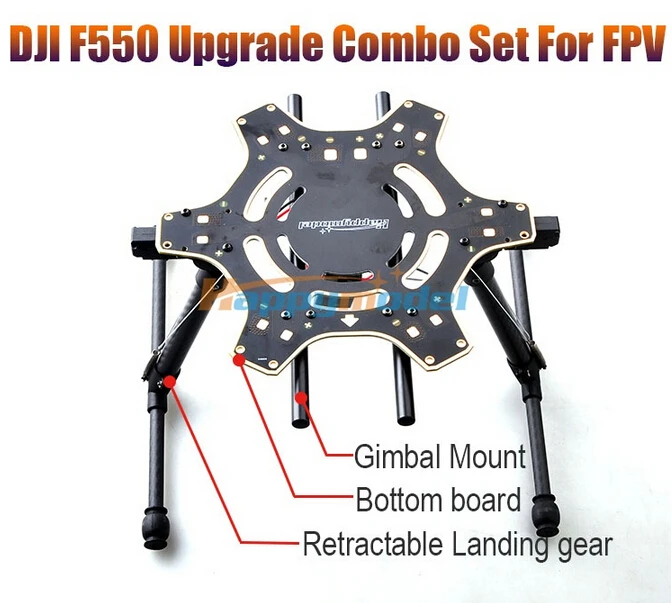 

F550 Upgraded Bottom PCB Center Board with Retractable Landing Gear Skid Legs Combo Set for FPV w/ Gopro Camera Gimbal Mount