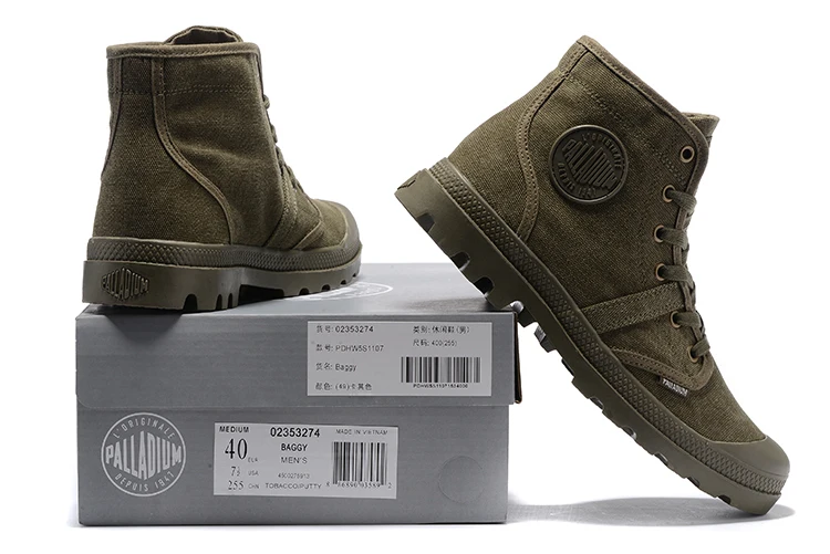 PALLADIUM Pampa Hi 52352, кроссовки цвета хаки, удобные, высокое качество, ботильоны на шнуровке, парусиновая мужская повседневная обувь, размеры 39-45