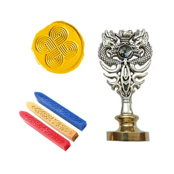 

signature Custom Wax Seal Stamp Kit knot Metal Dragon Handle Vintage Wedding Invitations （Dragon Silver）