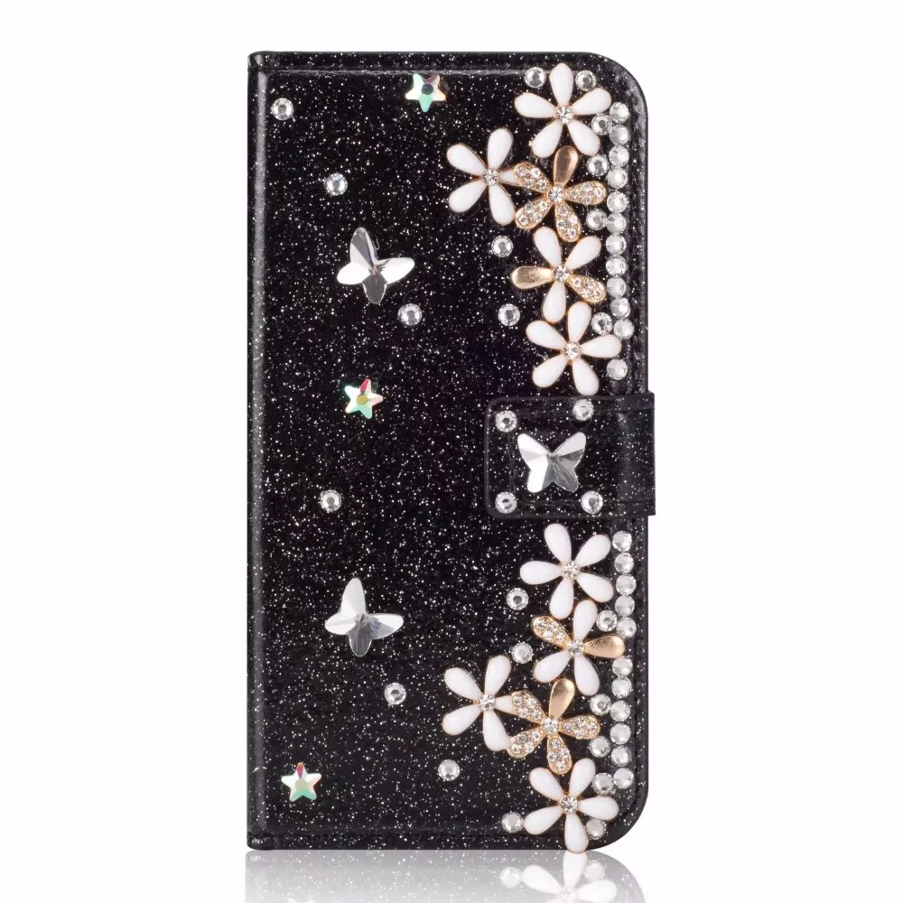 

Luxury Bling Rhinestone Flower Wallet Shiny Card Slot Wallet Flip Leather Cover Case For iphone X XS MAX XR 5S 6 7 8 PLUS Capa
