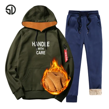 

Tracksuit Men Hoodies Men Thick Fleece Fur Inside Casual Printed Hooded Pullover Sweat Hip Hop High Streetwear Sweatshirt Men