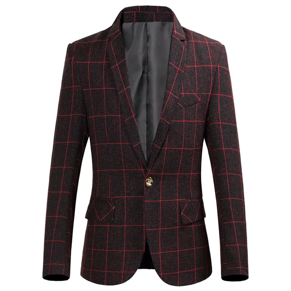 Модные мужские костюм с пиджаком в клетку Slim Fit пальто мужской дизайн