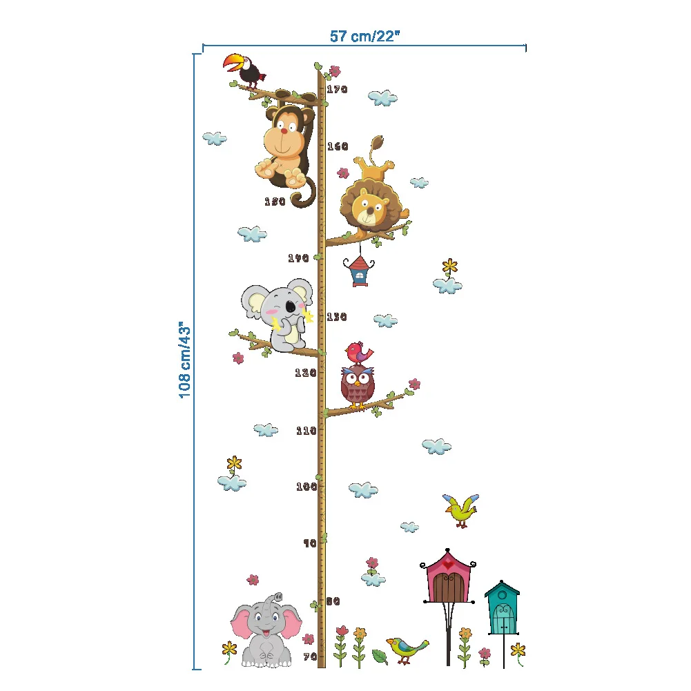 Cartoon Animals Lion Monkey Owl Elephant Height Measure Wall Sticker For Kids Rooms Growth Chart Nursery Room Decor Wall Art