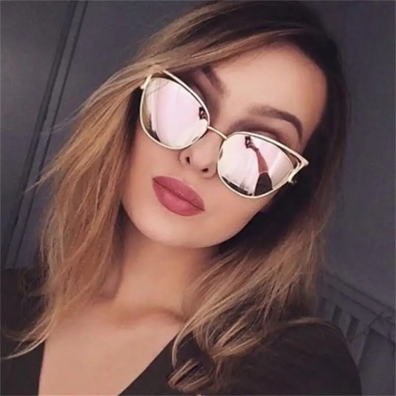 

Ladies Rose Gold Cat Eye Sunglasses Women's Classic Brand Designer Retro Cat eye pink sun Glasses female summer mirror shades