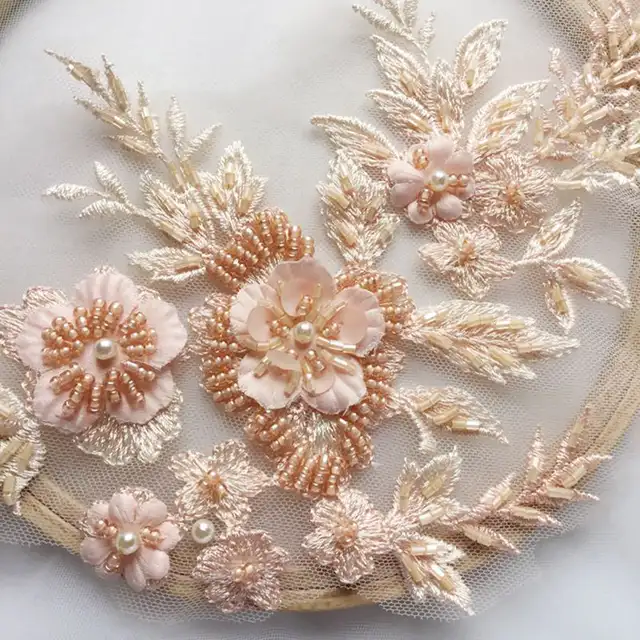 1pcs 3d Embroidery Lace Flower Bridal Headpiece Sewing Applique