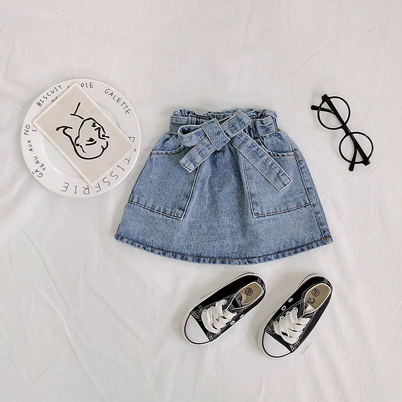 

Baby Girls Jeans Skirt 2019 New Summer Spring Denim Blue A-line Bowknot High Waist Skirt Toddler Clothes Fashion Kids Skirts